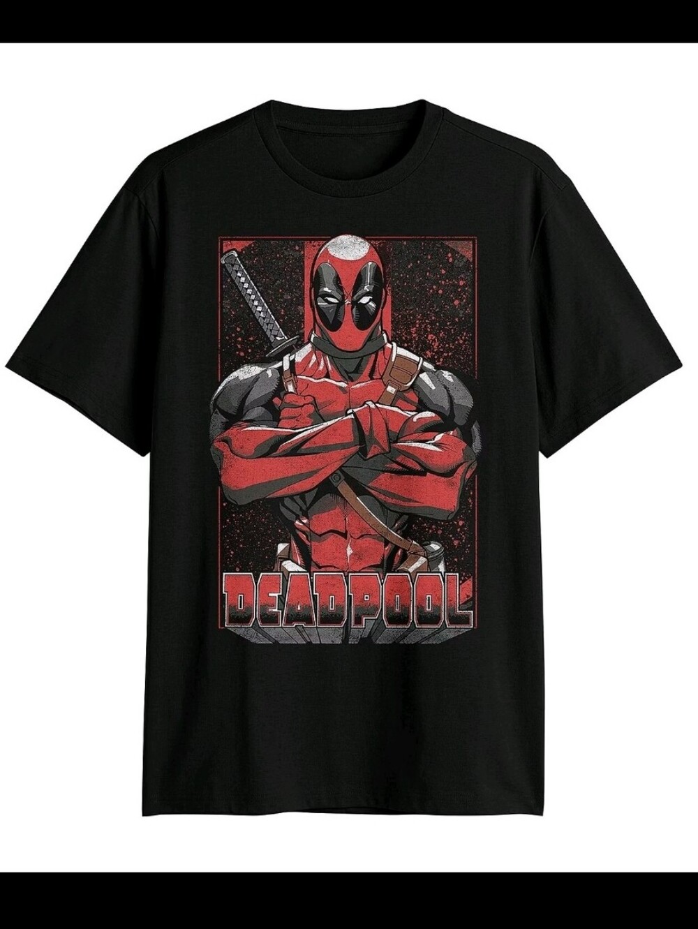 DXL Deadpool Mens T-Shirt - Arms Crossed Splatter Box Image.  Size 3XLT